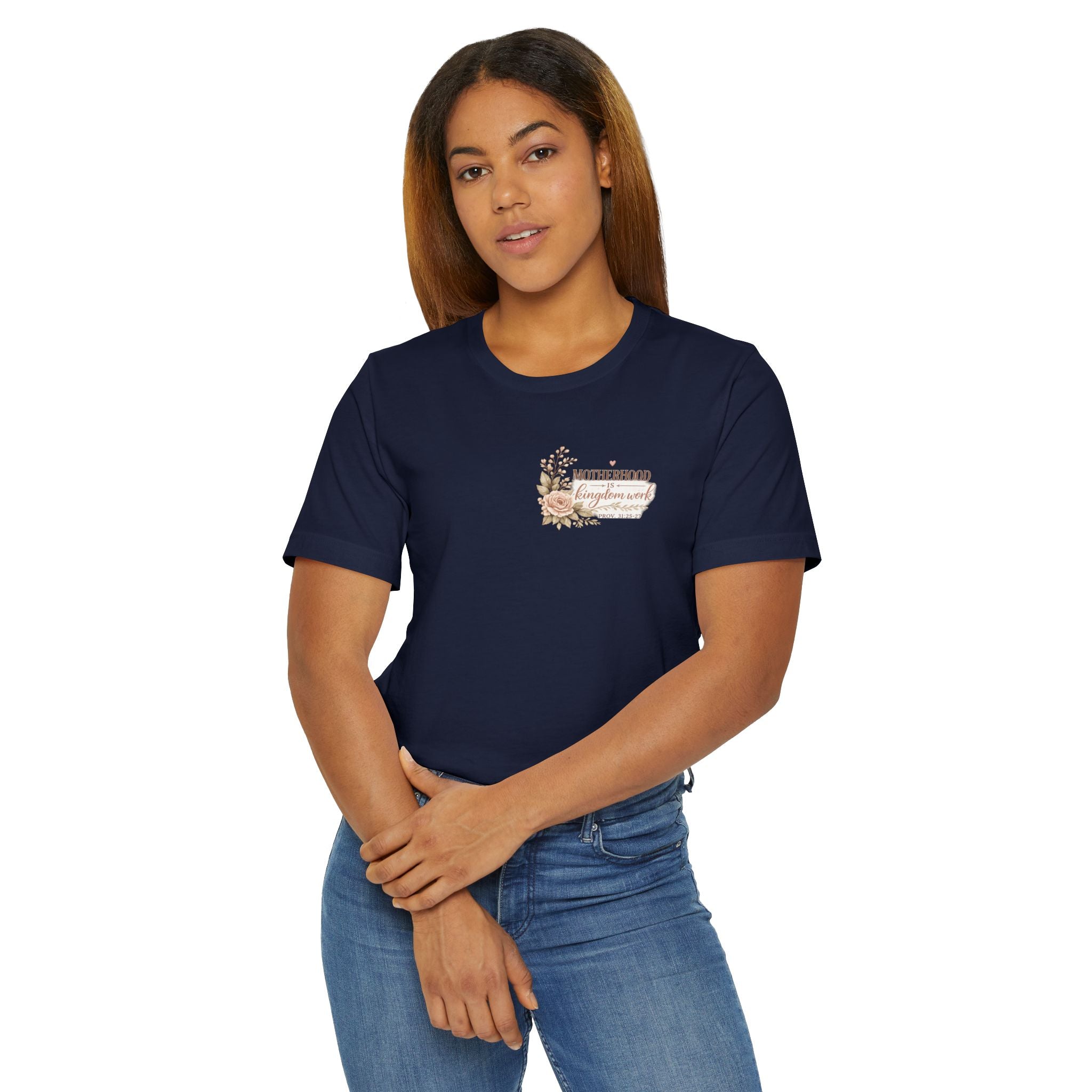 Motherhood Is Kingdom Work T-Shirt — Floral Scripture Mom Tee