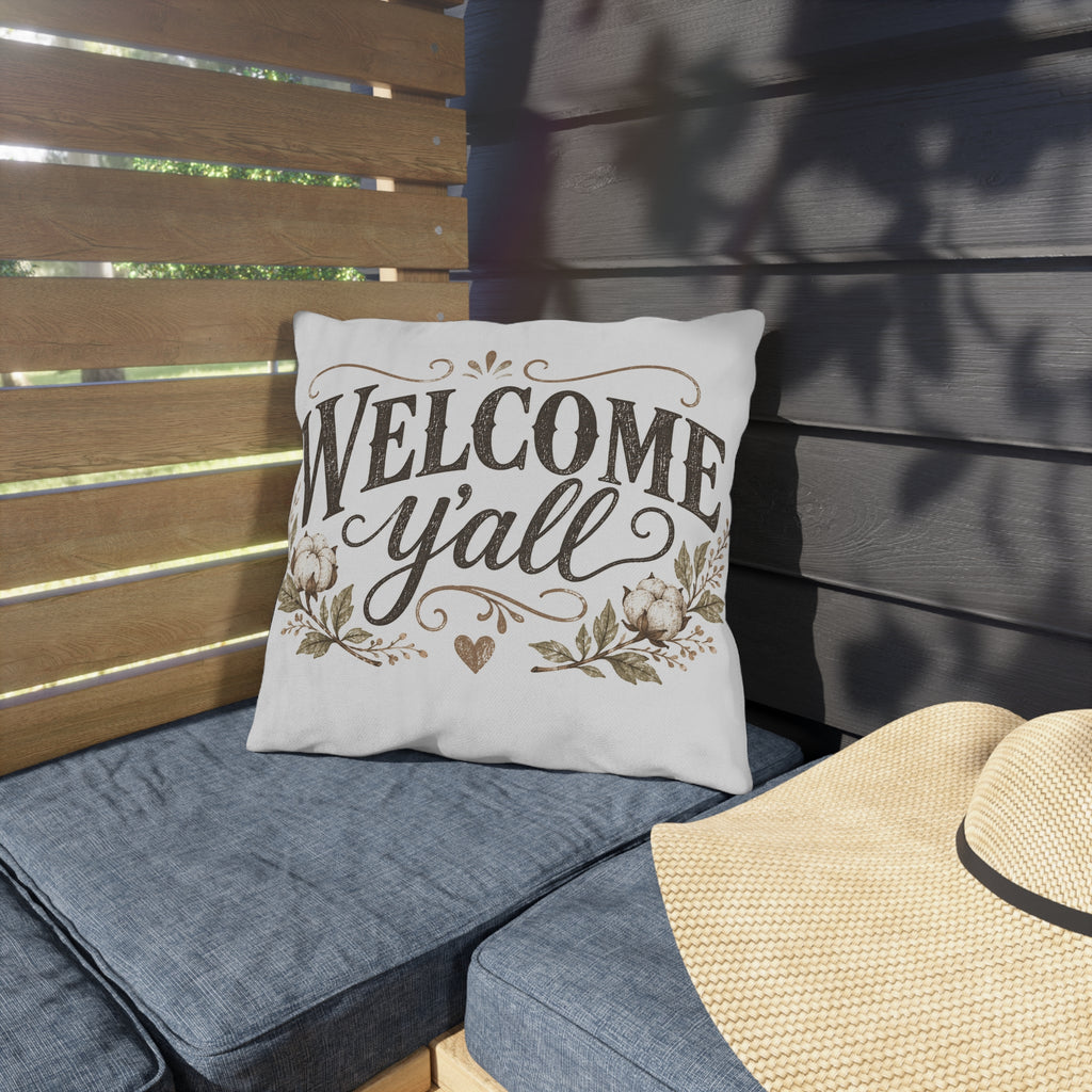 Welcome Y'all Outdoor Pillow – Rustic Farmhouse Porch Accent