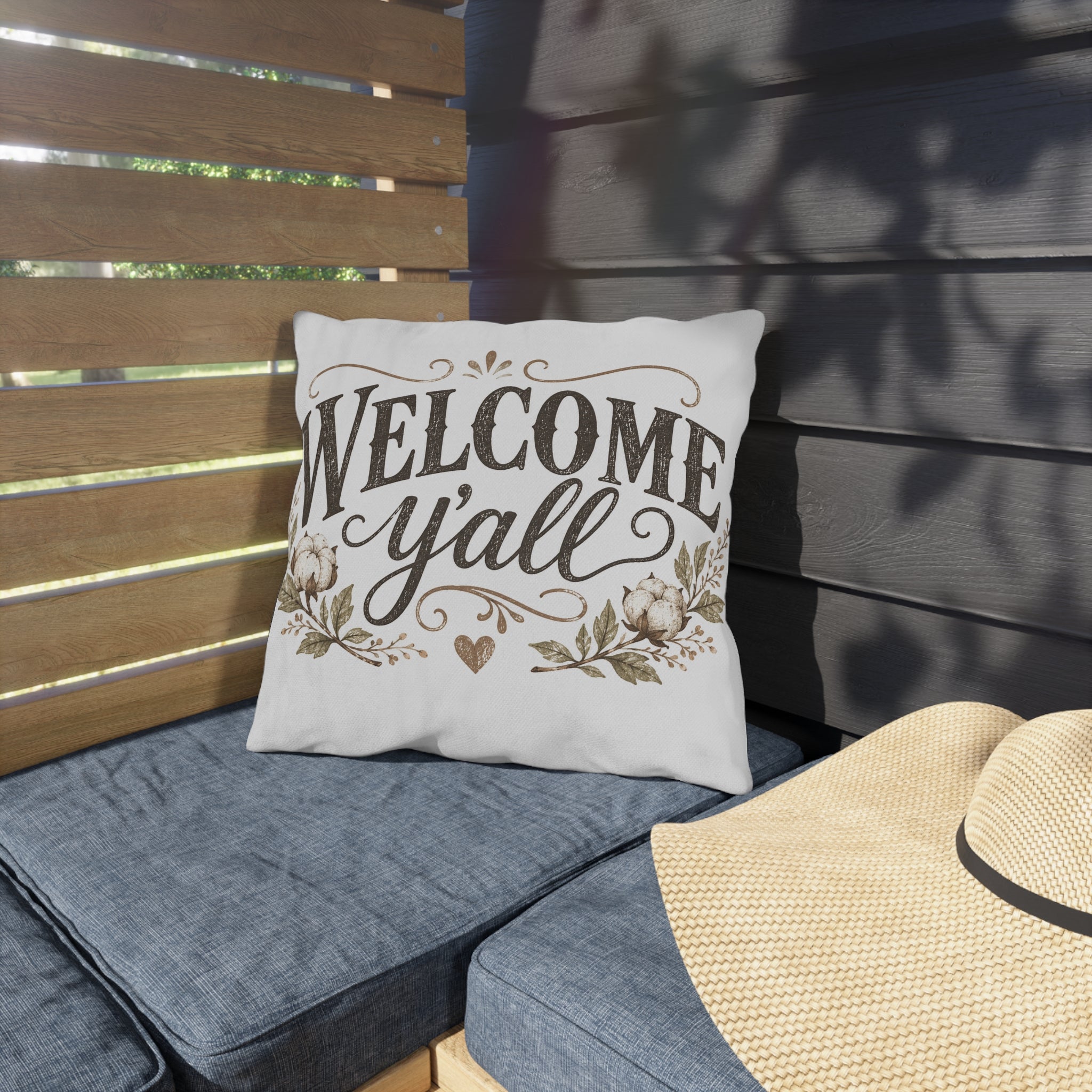 Welcome Y'all Outdoor Pillow – Rustic Farmhouse Porch Accent