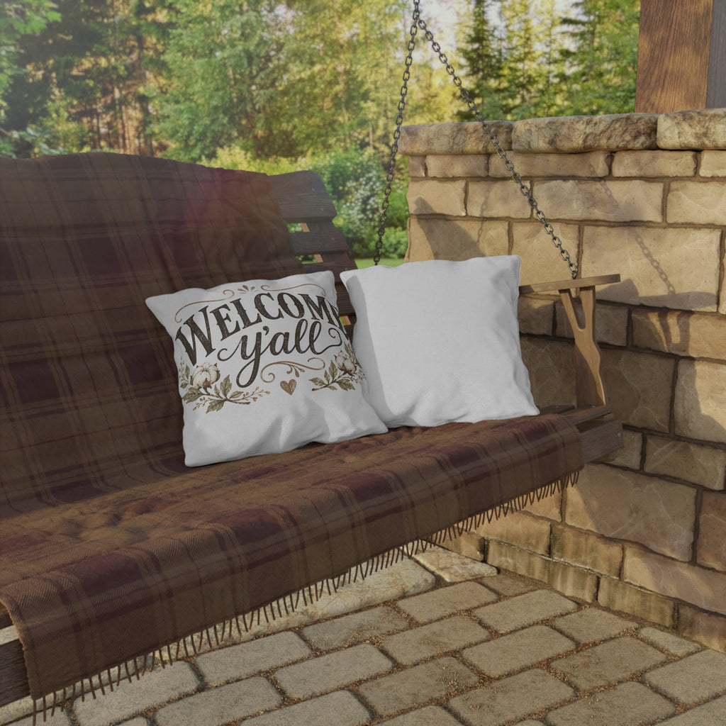 Welcome Y'all Outdoor Pillow – Rustic Farmhouse Porch Accent