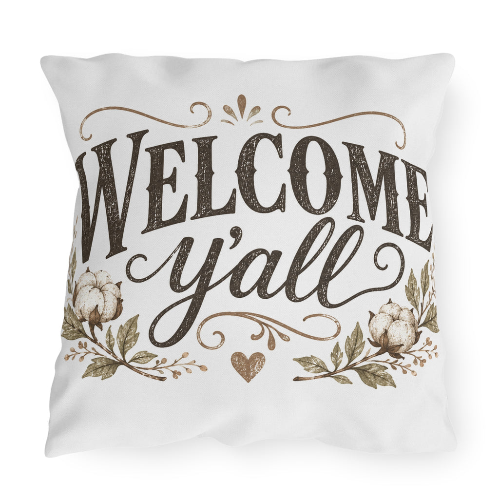 Welcome Y'all Outdoor Pillow – Rustic Farmhouse Porch Accent