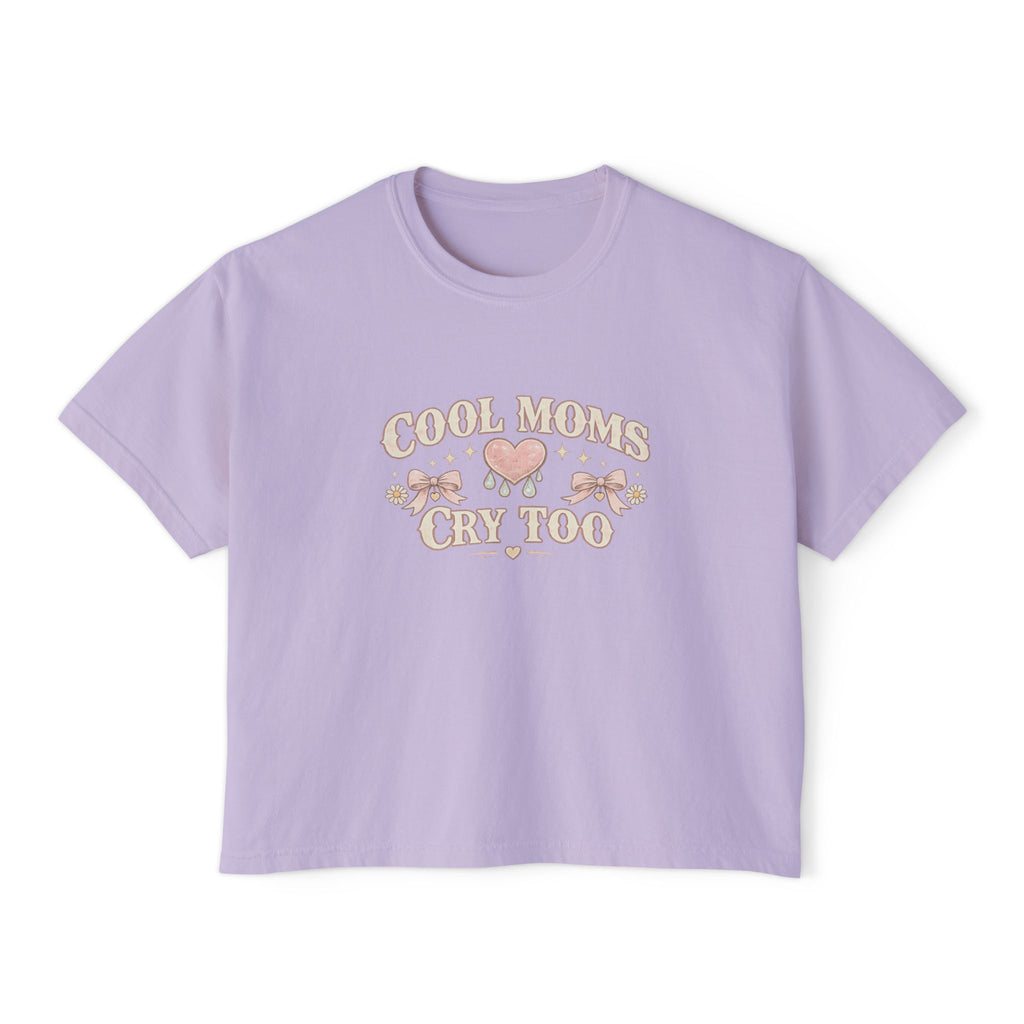 Boxy Tee — "Cool Moms Cry Too" Retro Butterfly Graphic