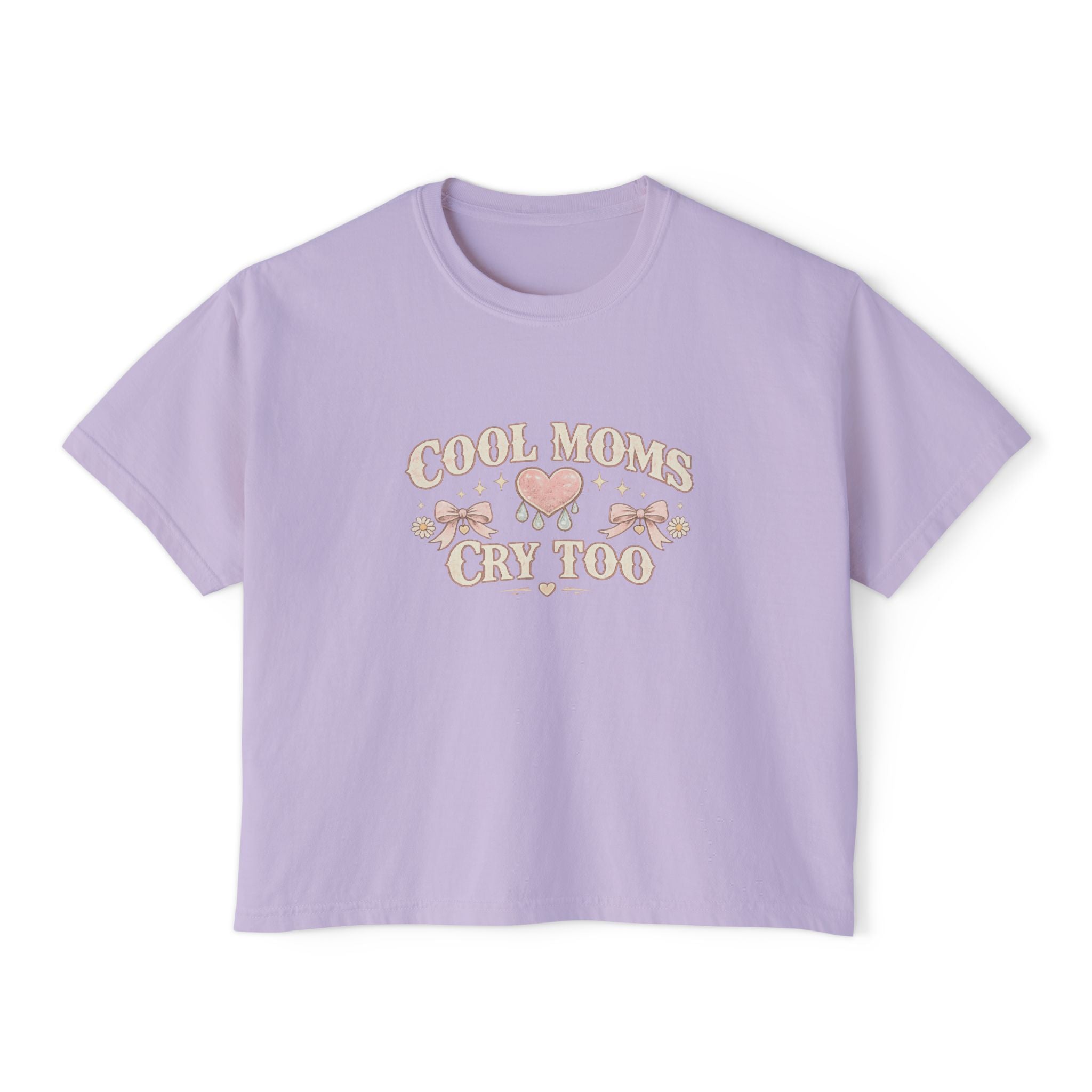Boxy Tee — "Cool Moms Cry Too" Retro Butterfly Graphic