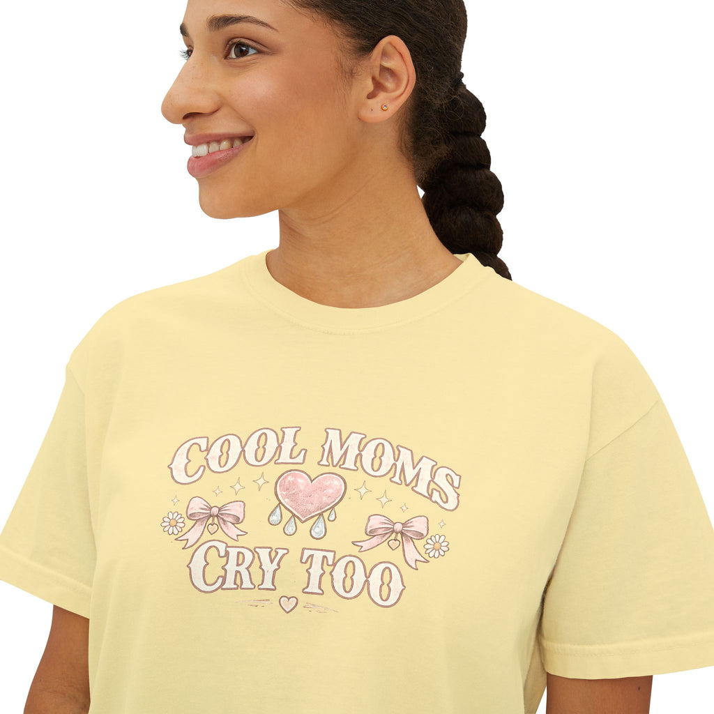 Boxy Tee — "Cool Moms Cry Too" Retro Butterfly Graphic