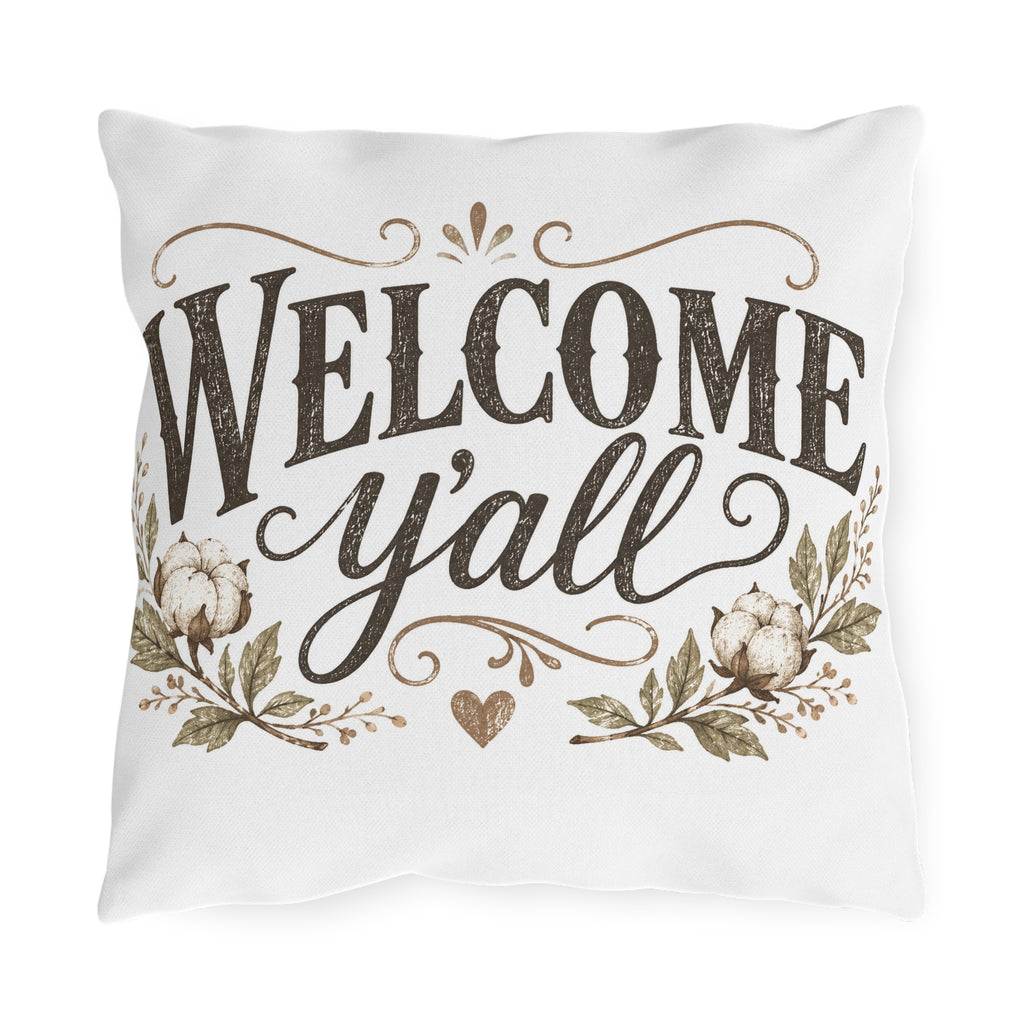 Welcome Y'all Outdoor Pillow – Rustic Farmhouse Porch Accent