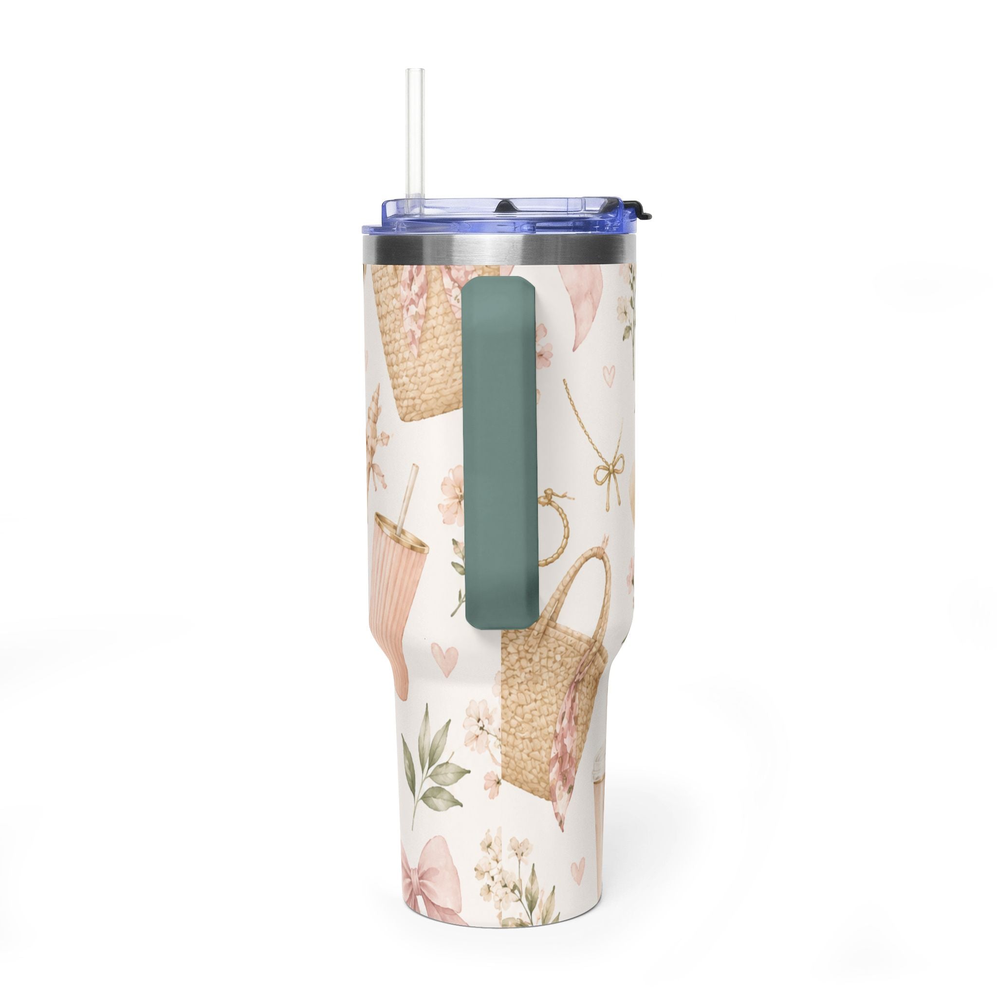 40oz Floral Sunhat Vacuum Tumbler – Insulated Travel Cup with Straw