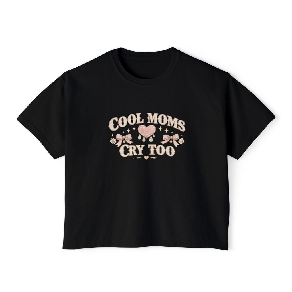 Boxy Tee — "Cool Moms Cry Too" Retro Butterfly Graphic