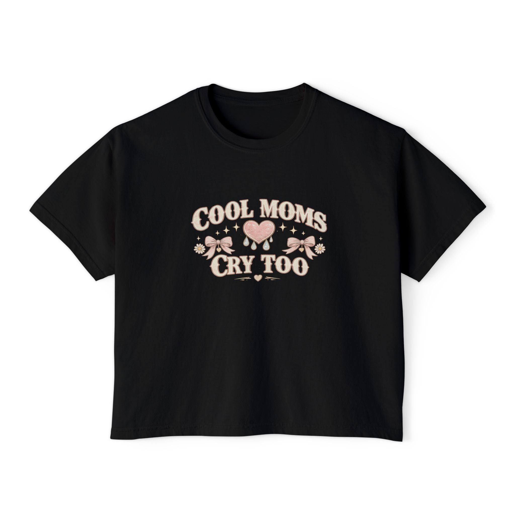 Boxy Tee — "Cool Moms Cry Too" Retro Butterfly Graphic