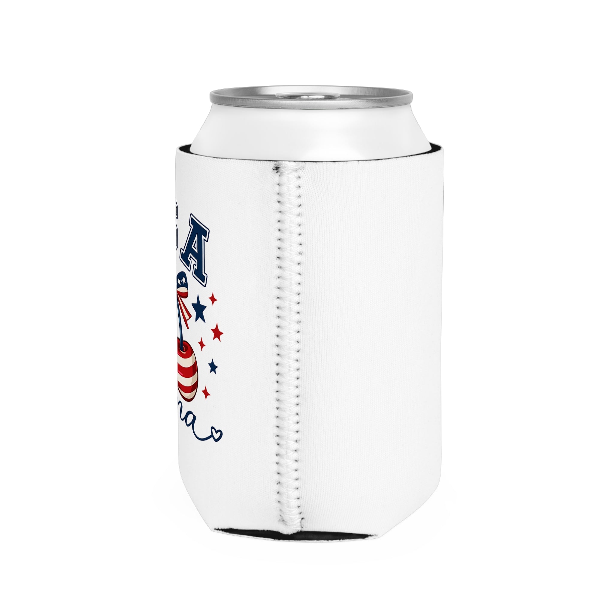 USA Mama Can Cooler Sleeve – Patriotic Red White Blue Cherry Can Koozie for 4th of July