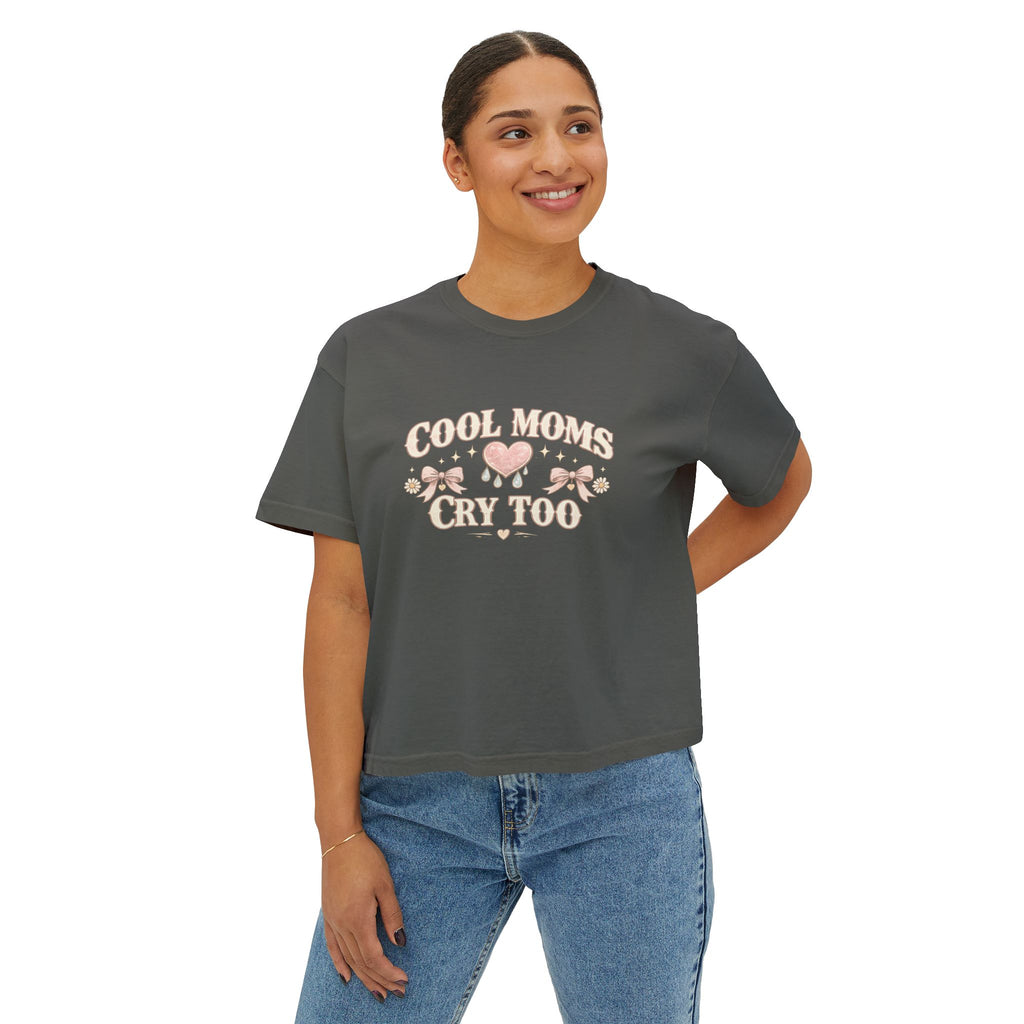 Boxy Tee — "Cool Moms Cry Too" Retro Butterfly Graphic