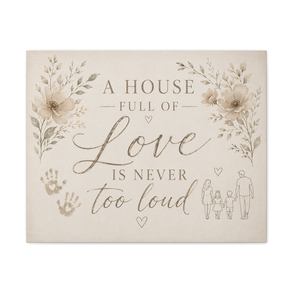 Canvas Wall Art - "A House Full of Love Is Never Too Loud" Family Quote