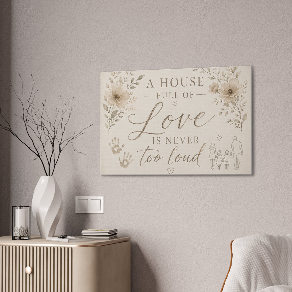 Canvas Wall Art - "A House Full of Love Is Never Too Loud" Family Quote