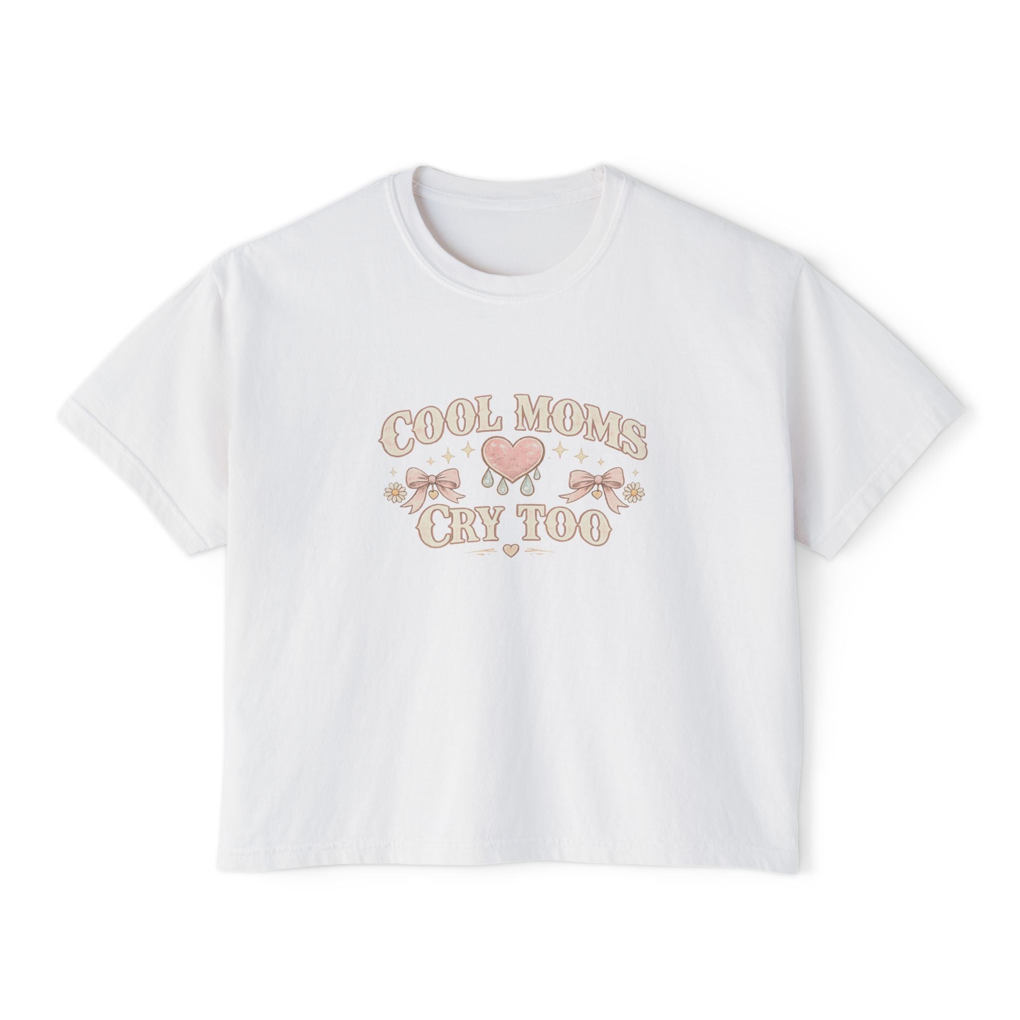 Boxy Tee — "Cool Moms Cry Too" Retro Butterfly Graphic