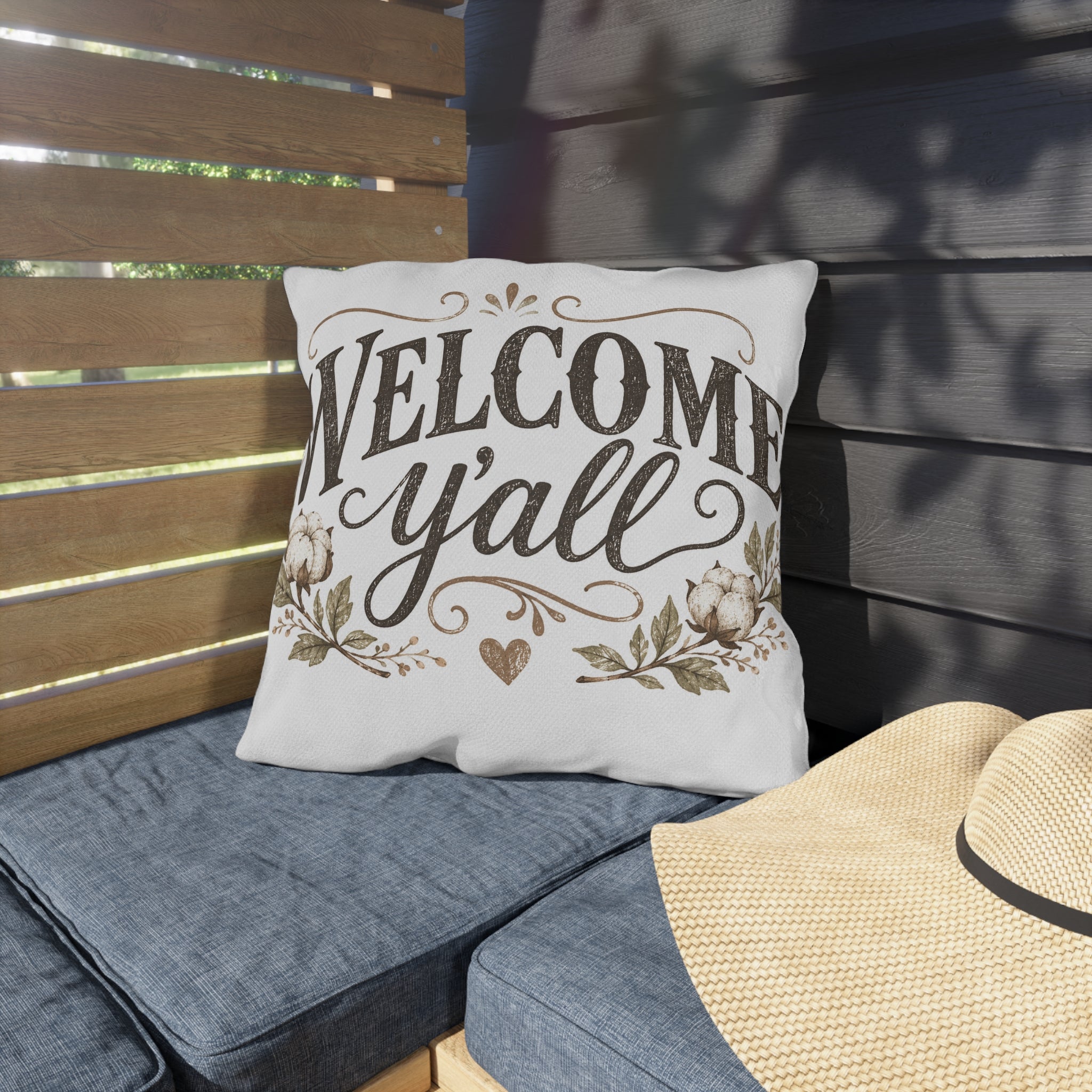 Welcome Y'all Outdoor Pillow – Rustic Farmhouse Porch Accent