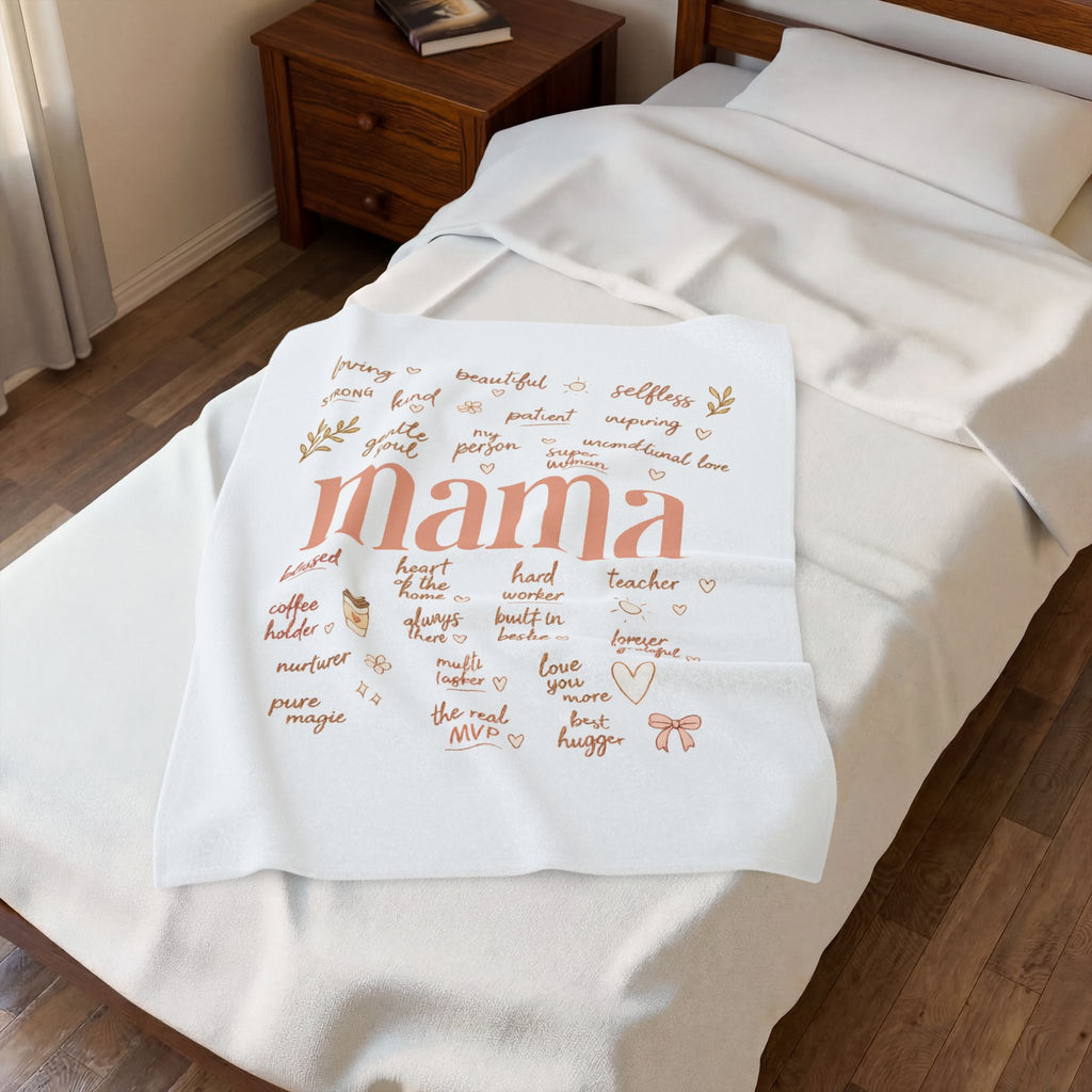 Mama Word Art Velveteen Plush Blanket — Soft Mother’s Day Throw with Loving Words