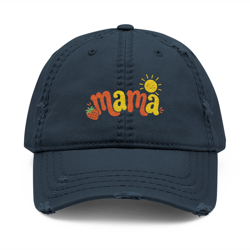 Mama Floral Embroidered Hat — Distressed Sunflower Mom Cap