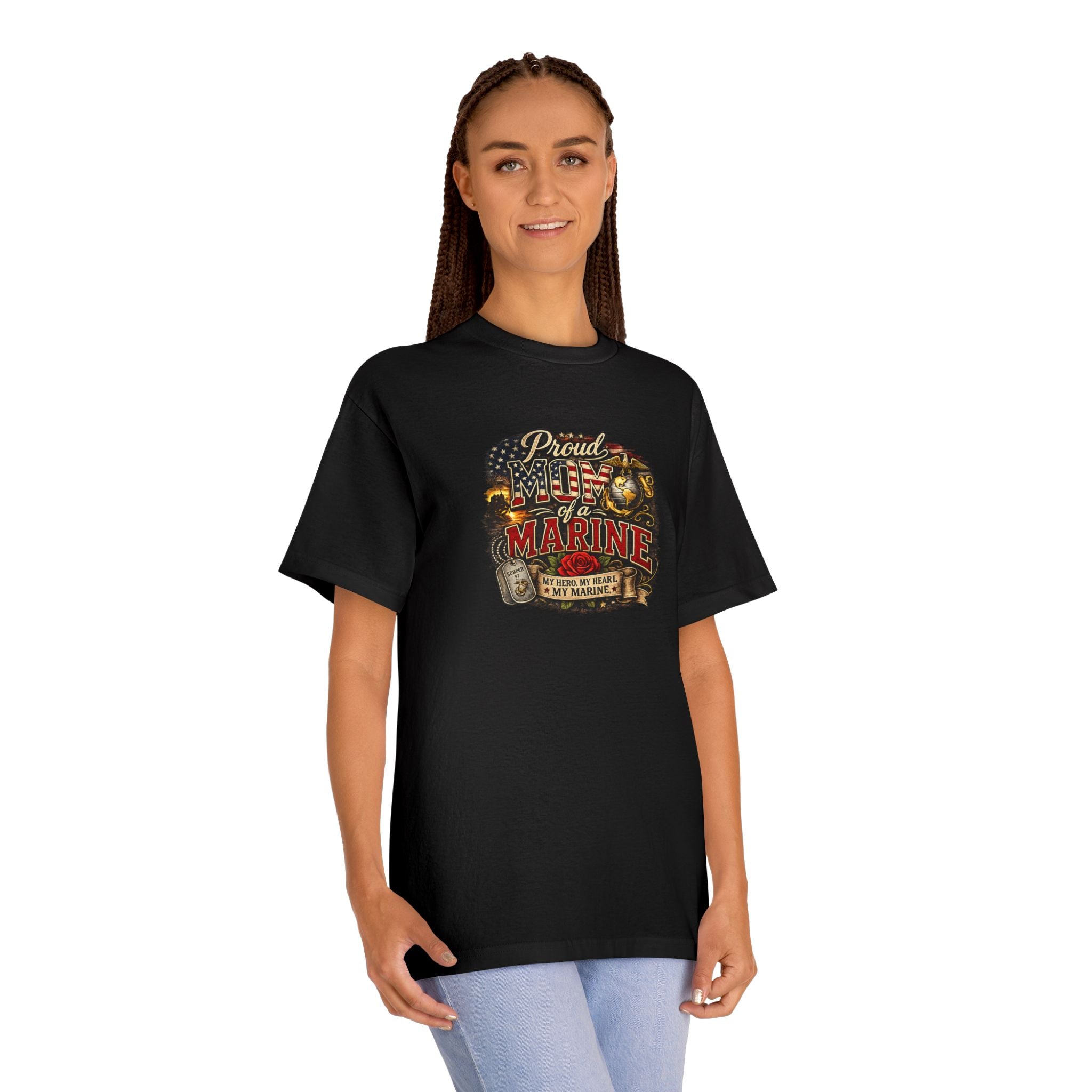 Proud mom of a Marine T-Shirt — Vintage American Flag Marines Design