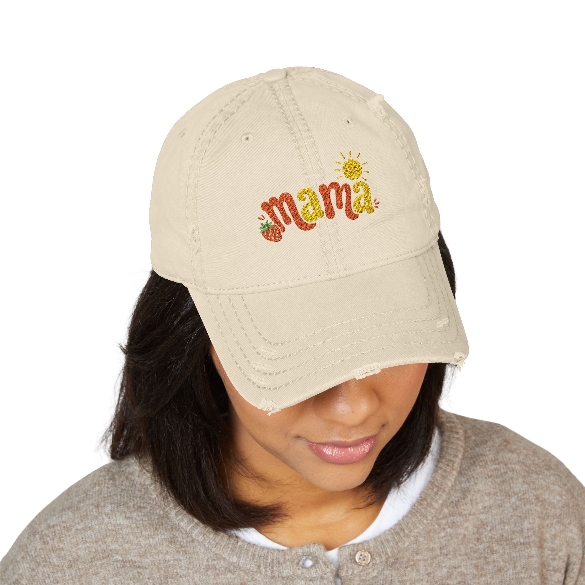 Mama Floral Embroidered Hat — Distressed Sunflower Mom Cap