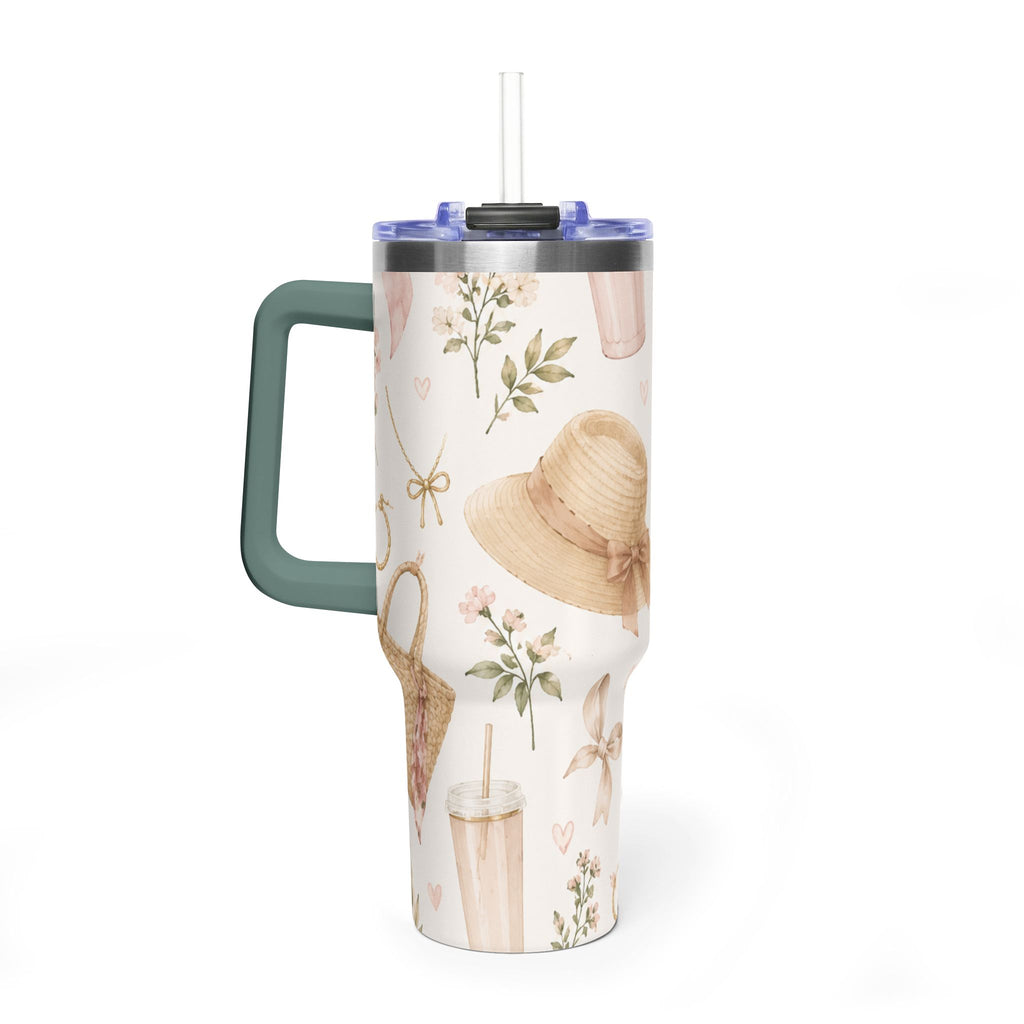 40oz Floral Sunhat Vacuum Tumbler – Insulated Travel Cup with Straw