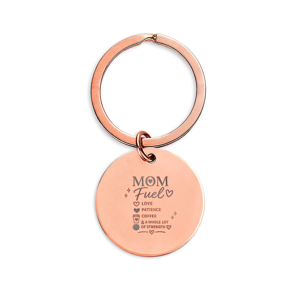 Engraved Round Stainless Steel Keychain — Custom 'Mom' Sentiment Gift