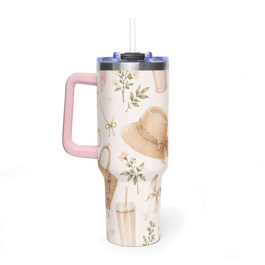 40oz Floral Sunhat Vacuum Tumbler – Insulated Travel Cup with Straw