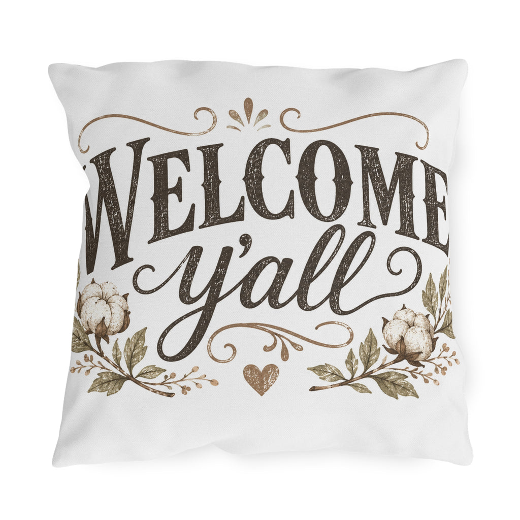 Welcome Y'all Outdoor Pillow – Rustic Farmhouse Porch Accent