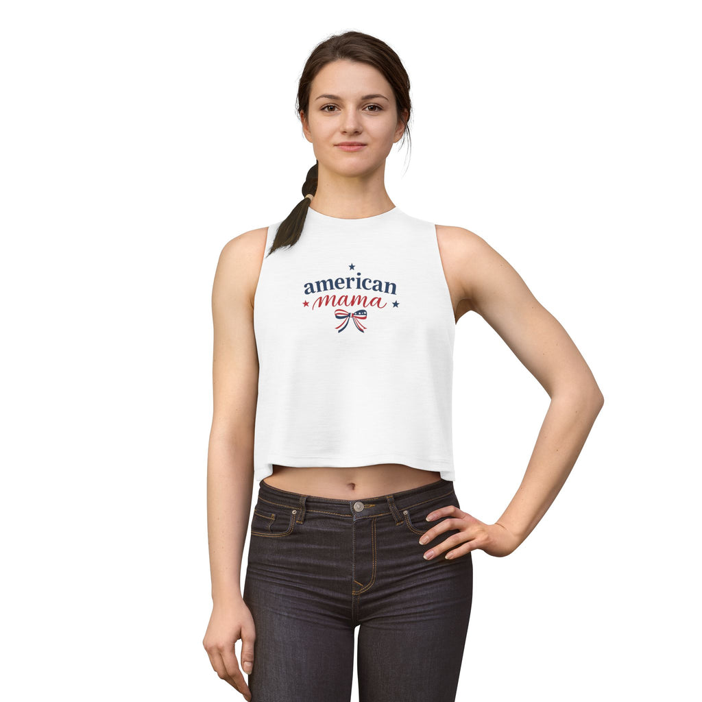 American Mama Crop Tee – Patriotic 4th of July Tank with Americana Ribbon