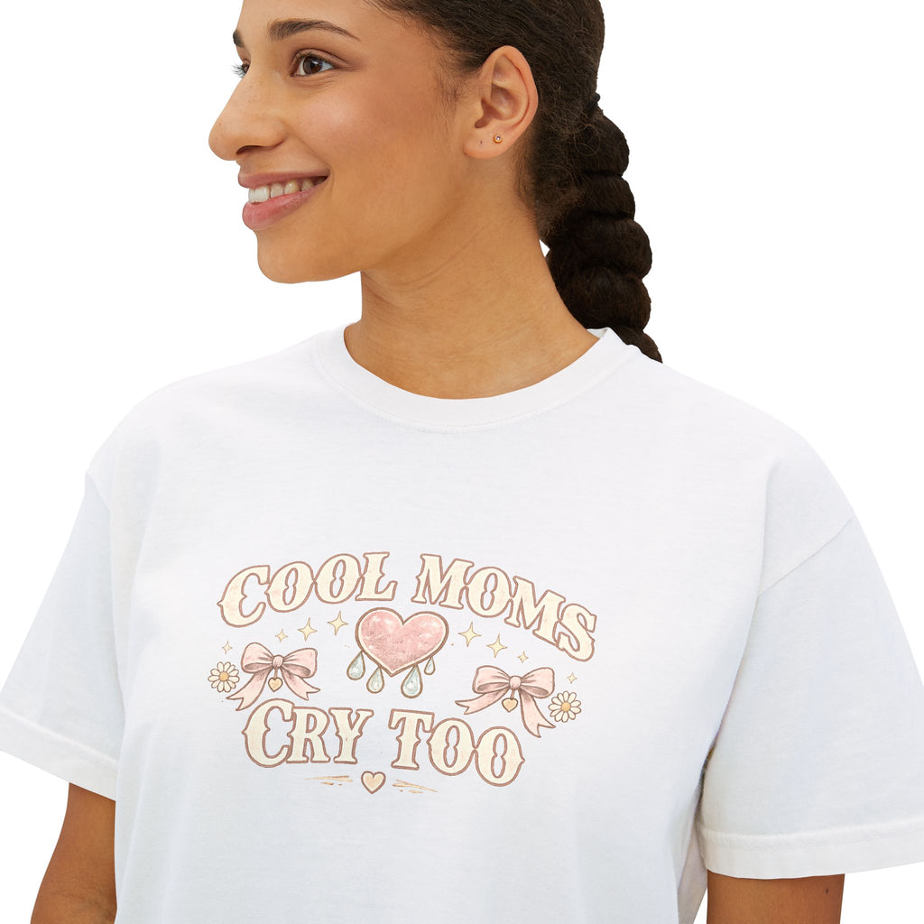 Boxy Tee — "Cool Moms Cry Too" Retro Butterfly Graphic