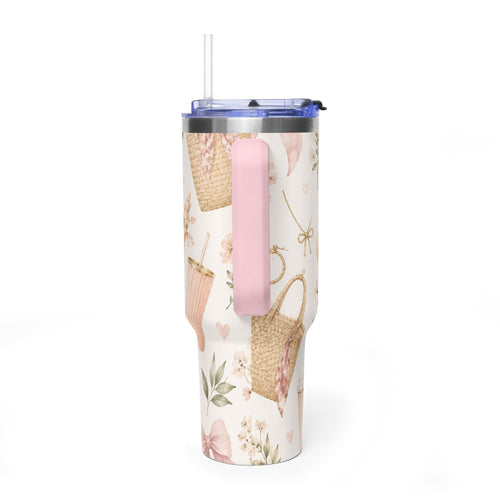 40oz Floral Sunhat Vacuum Tumbler – Insulated Travel Cup with Straw