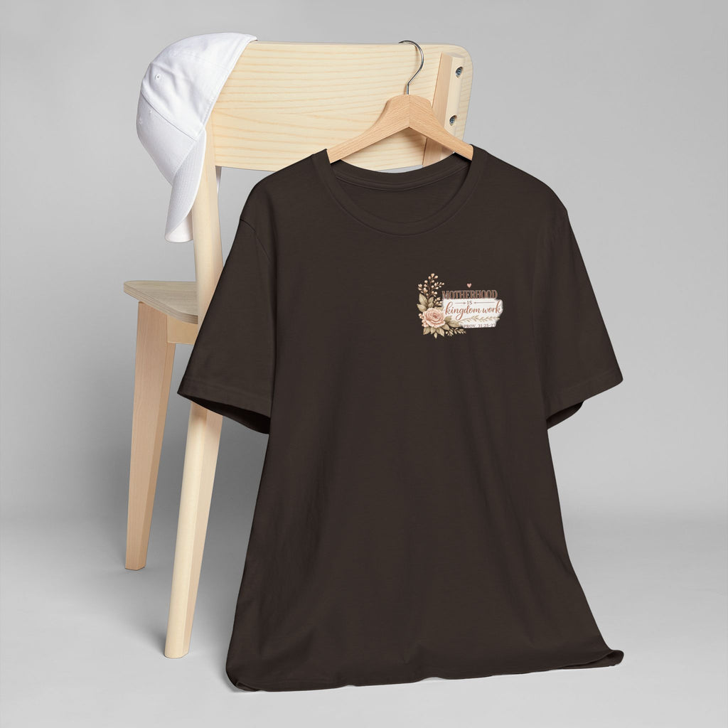 Motherhood Is Kingdom Work T-Shirt — Floral Scripture Mom Tee