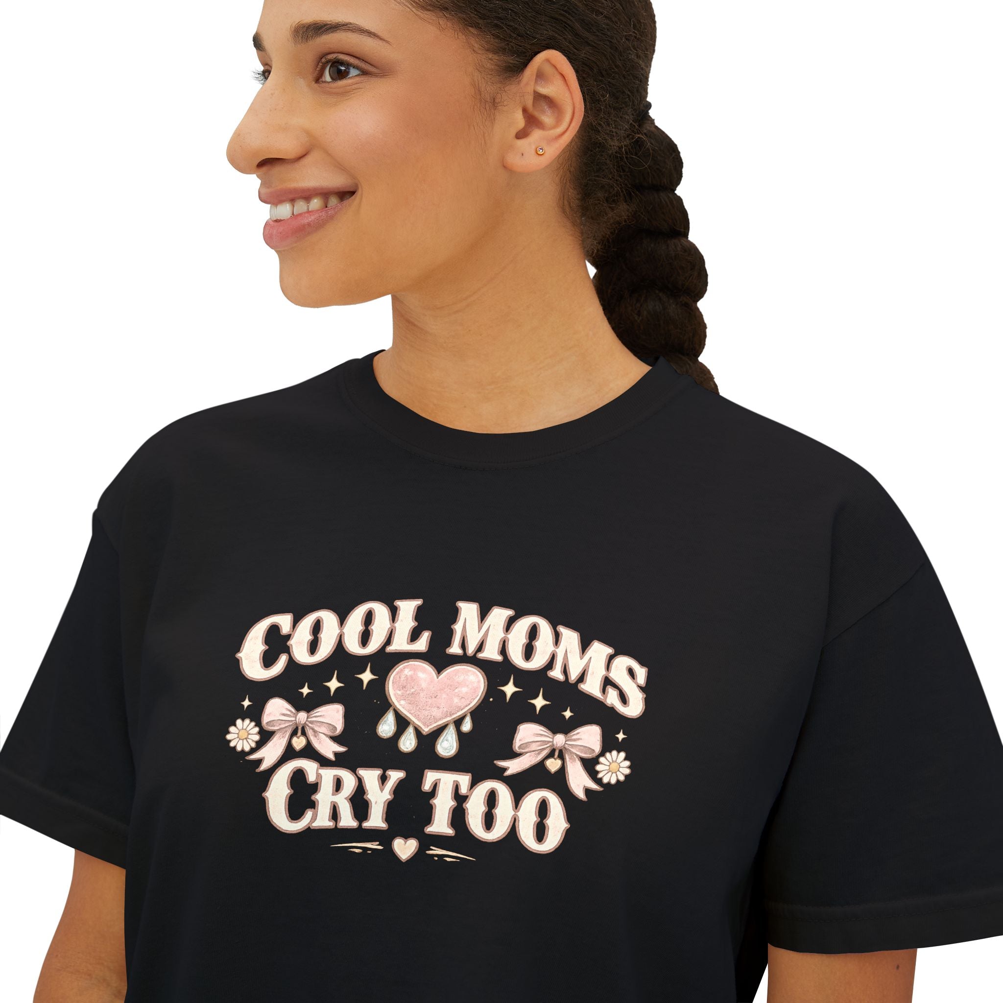 Boxy Tee — "Cool Moms Cry Too" Retro Butterfly Graphic