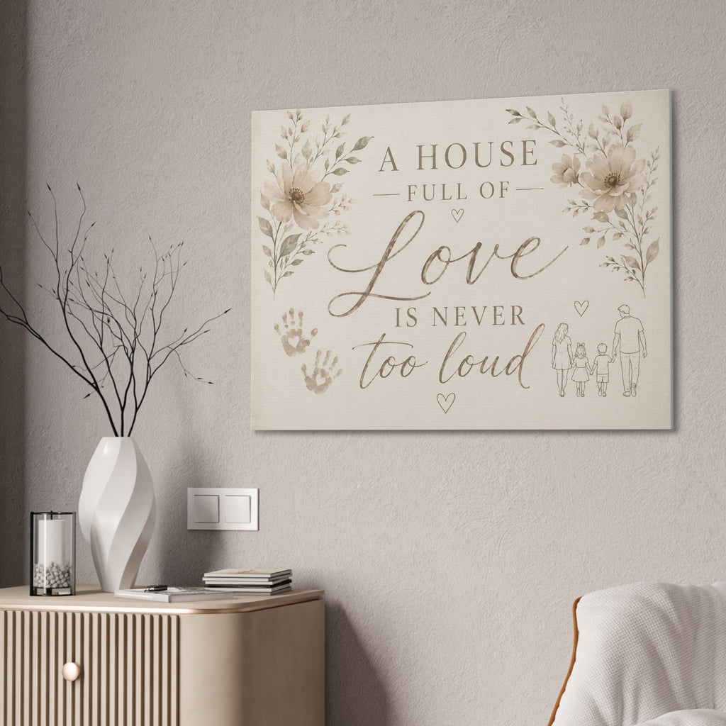 Canvas Wall Art - "A House Full of Love Is Never Too Loud" Family Quote