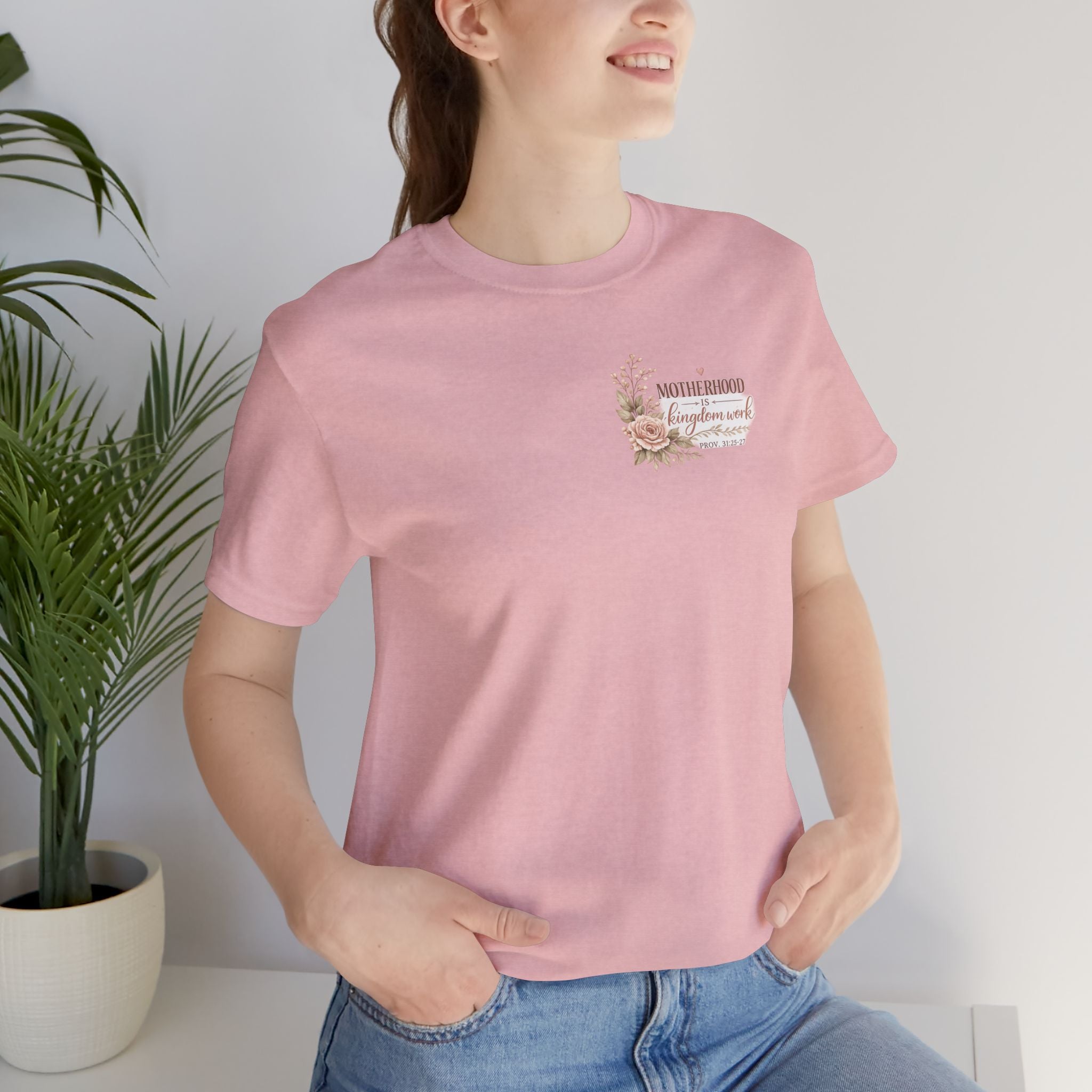 Motherhood Is Kingdom Work T-Shirt — Floral Scripture Mom Tee