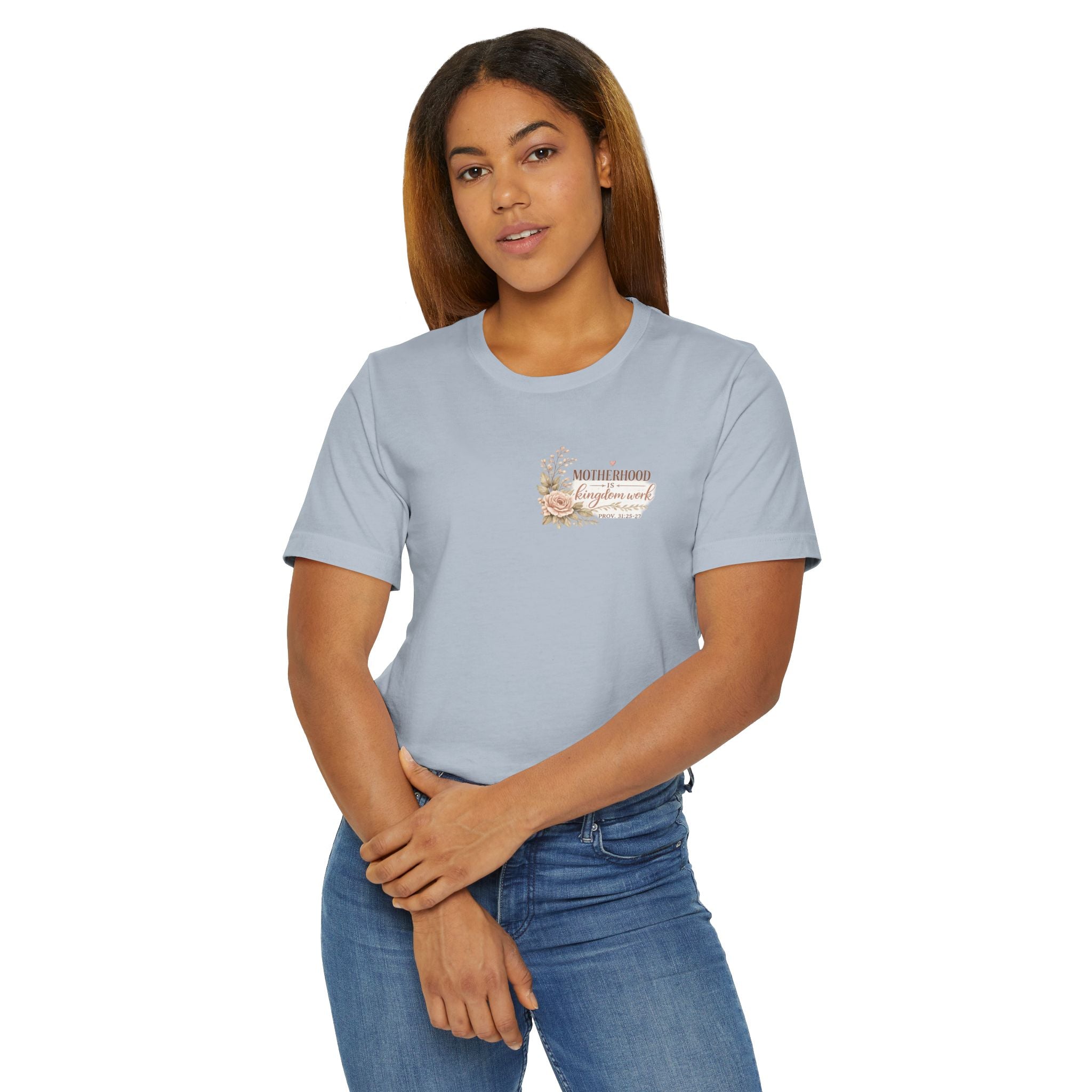 Motherhood Is Kingdom Work T-Shirt — Floral Scripture Mom Tee