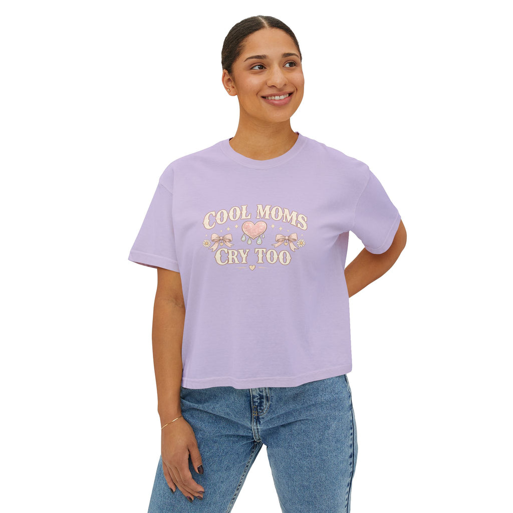 Boxy Tee — "Cool Moms Cry Too" Retro Butterfly Graphic