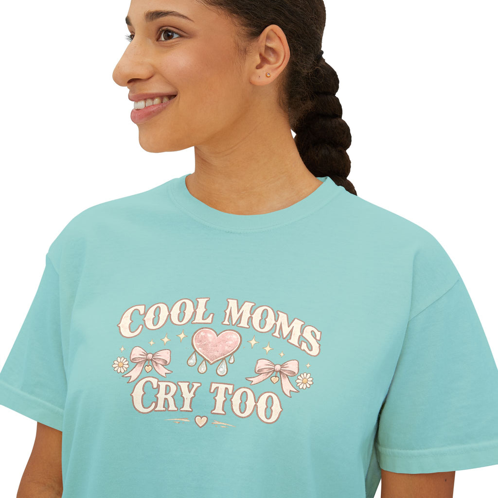 Boxy Tee — "Cool Moms Cry Too" Retro Butterfly Graphic