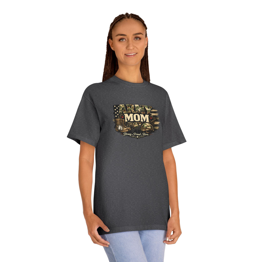 Army Mom T-Shirt — Camo Flag Design with "Army Mom" Text (Military Proud Gift)