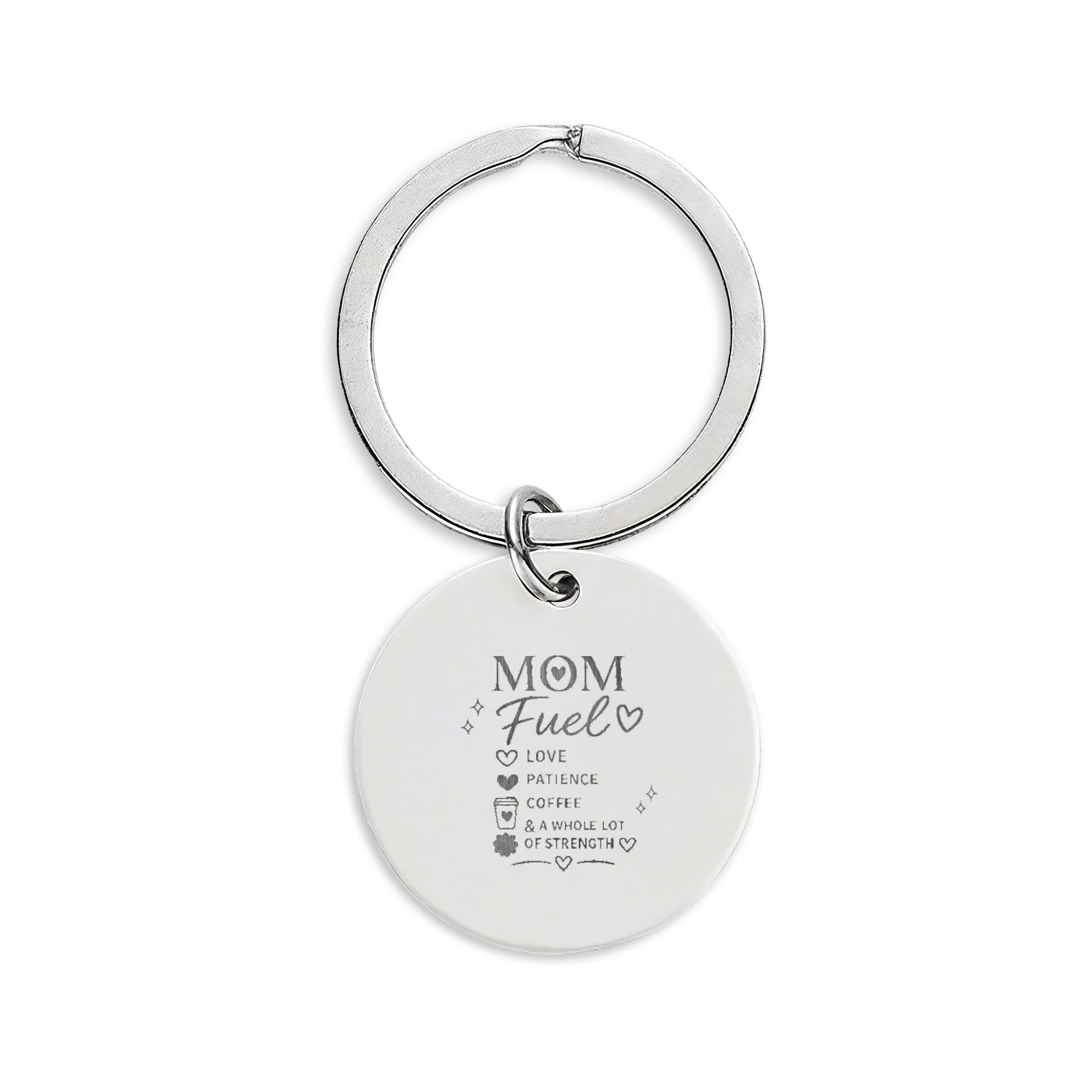 Engraved Round Stainless Steel Keychain — Custom 'Mom' Sentiment Gift