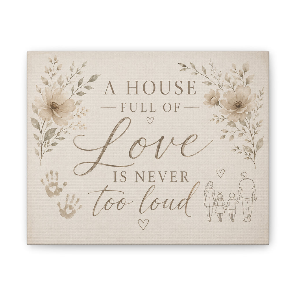 Canvas Wall Art - "A House Full of Love Is Never Too Loud" Family Quote