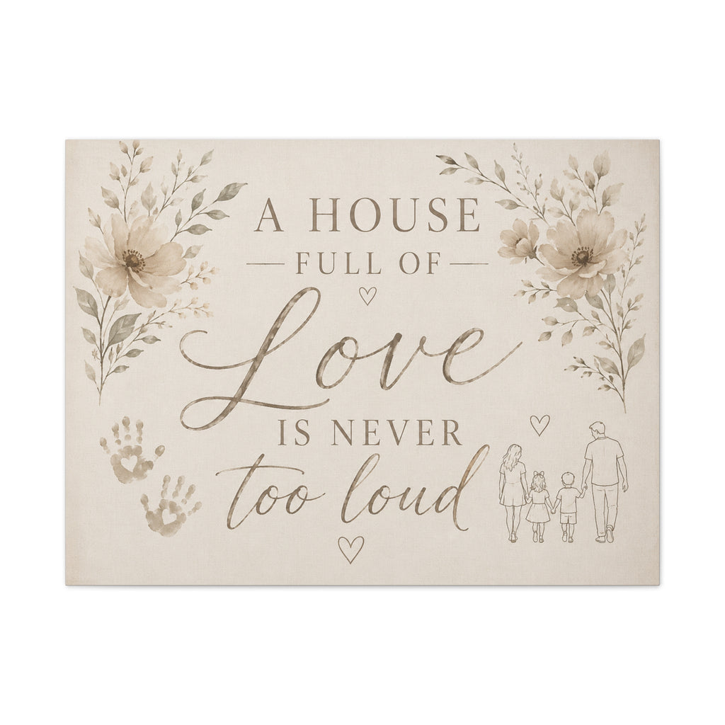 Canvas Wall Art - "A House Full of Love Is Never Too Loud" Family Quote