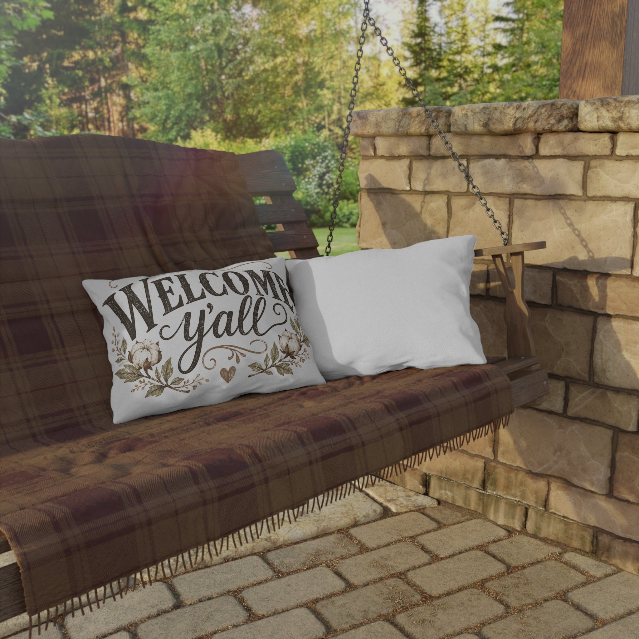 Welcome Y'all Outdoor Pillow – Rustic Farmhouse Porch Accent