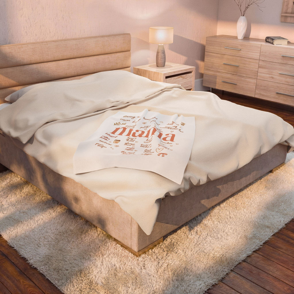 Mama Word Art Velveteen Plush Blanket — Soft Mother’s Day Throw with Loving Words