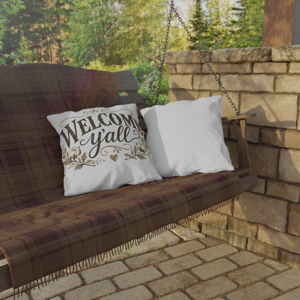 Welcome Y'all Outdoor Pillow – Rustic Farmhouse Porch Accent