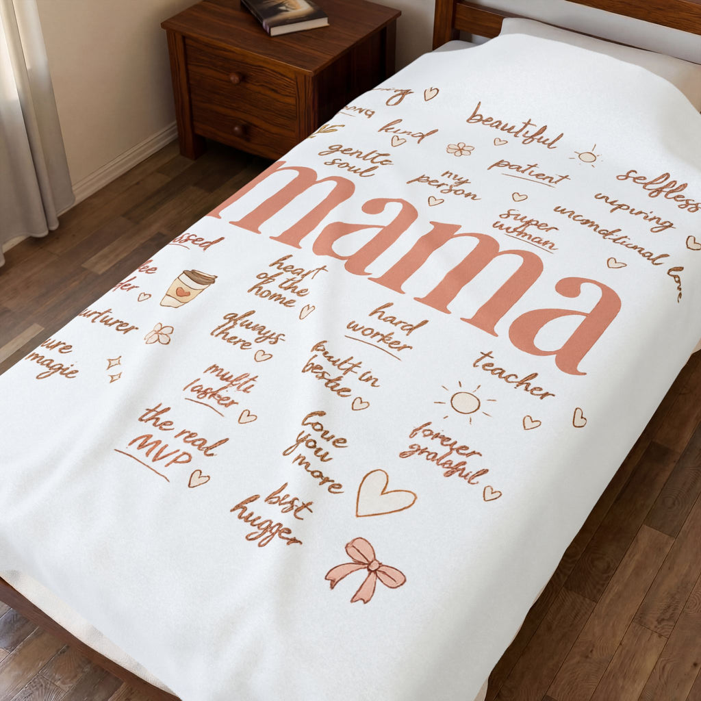 Mama Word Art Velveteen Plush Blanket — Soft Mother’s Day Throw with Loving Words