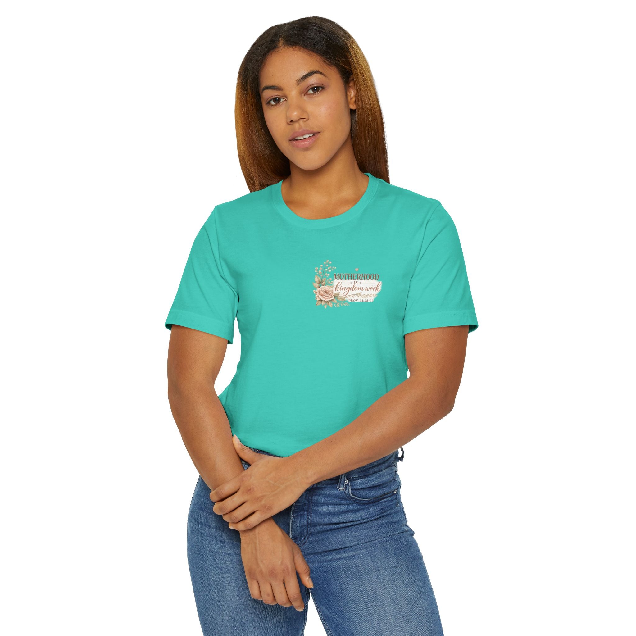Motherhood Is Kingdom Work T-Shirt — Floral Scripture Mom Tee