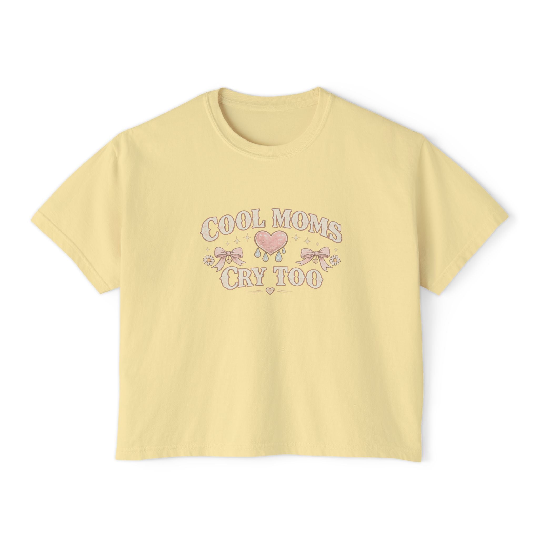 Boxy Tee — "Cool Moms Cry Too" Retro Butterfly Graphic