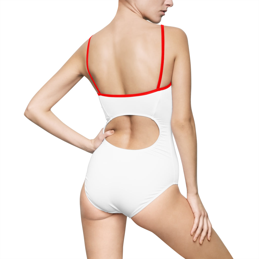 One-piece Swimsuit - "American Mama" Patriotic Red White Blue Bow Design