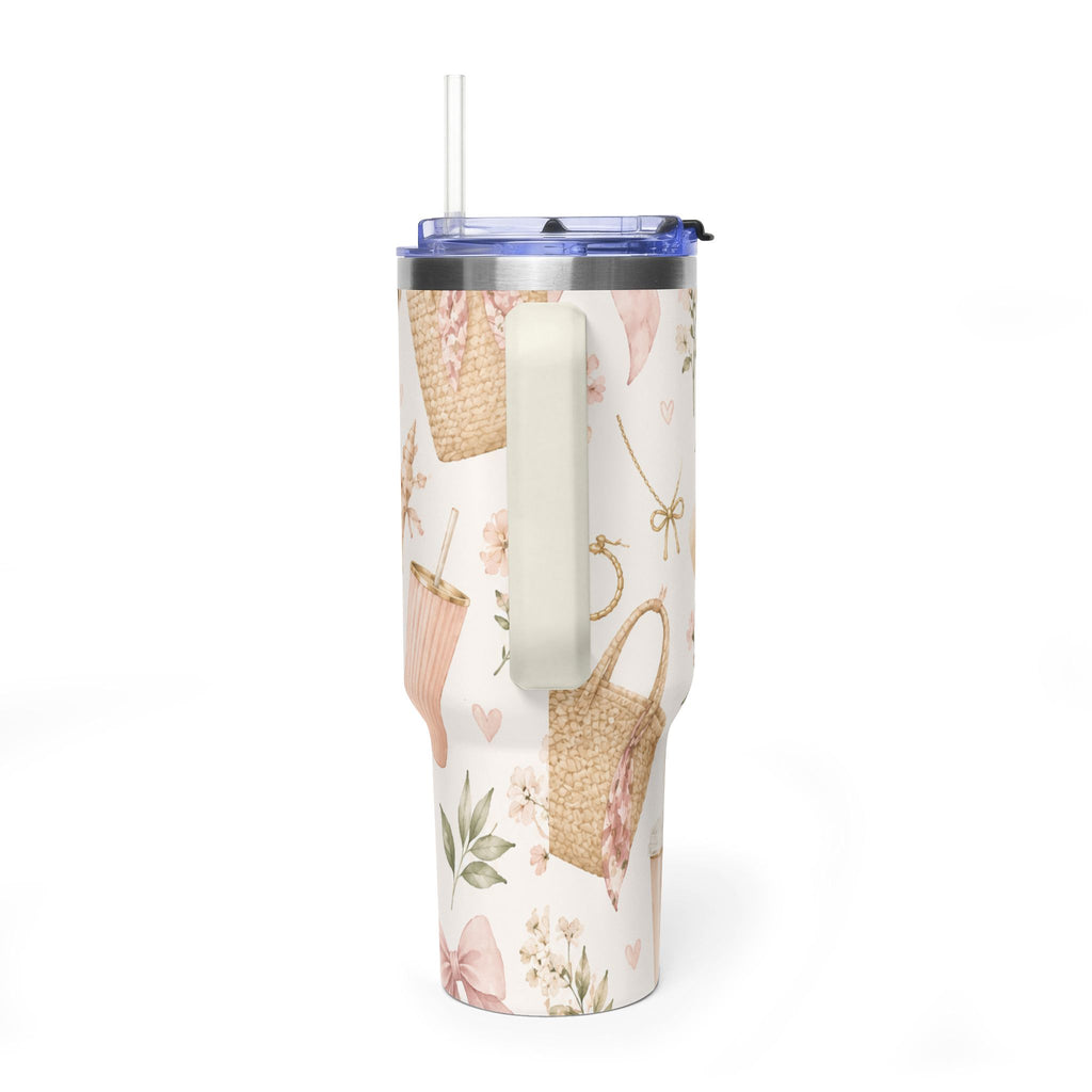 40oz Floral Sunhat Vacuum Tumbler – Insulated Travel Cup with Straw