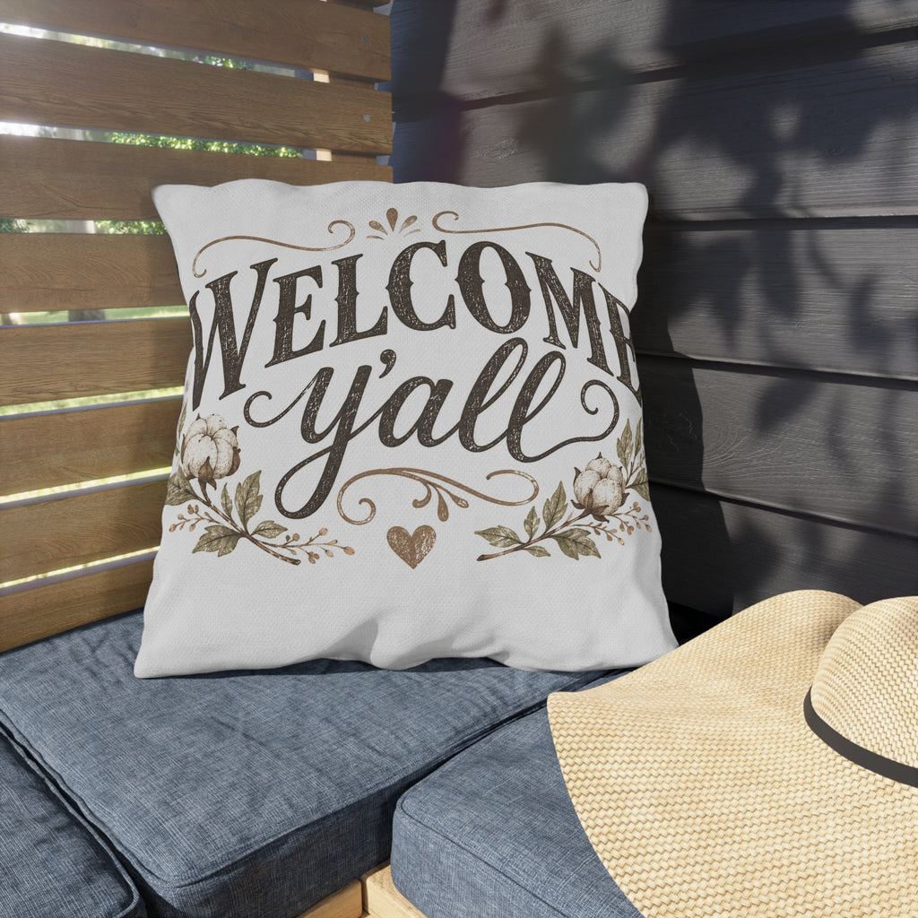 Welcome Y'all Outdoor Pillow – Rustic Farmhouse Porch Accent