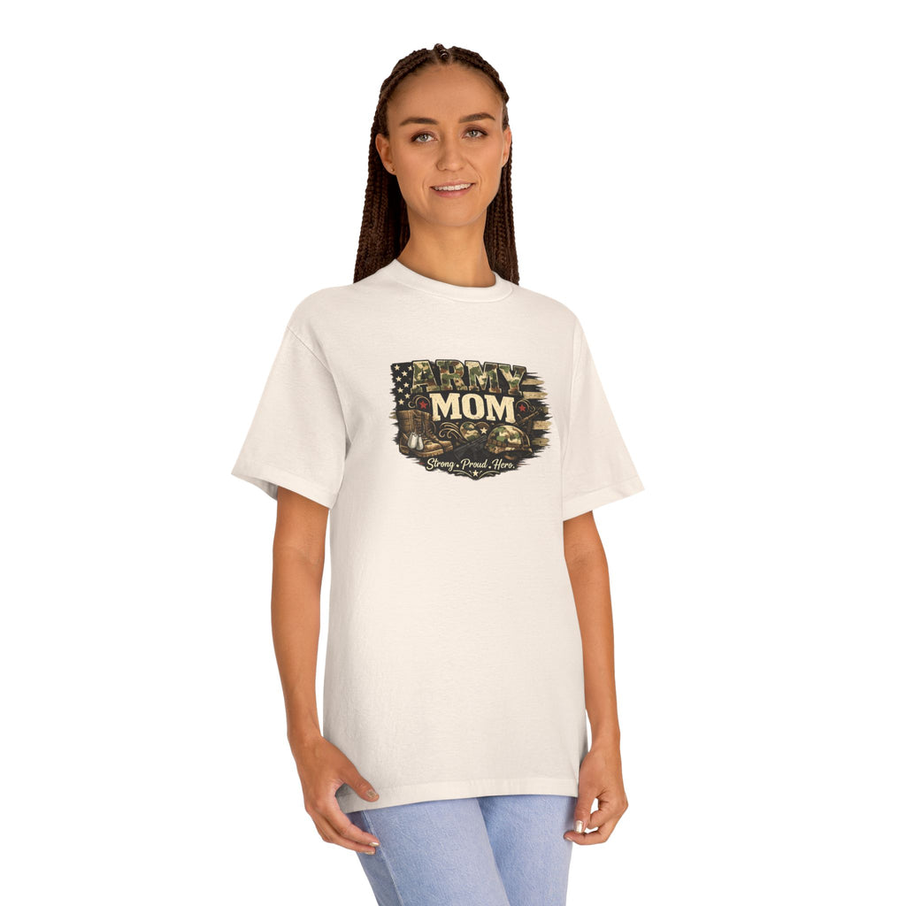 Army Mom T-Shirt — Camo Flag Design with "Army Mom" Text (Military Proud Gift)